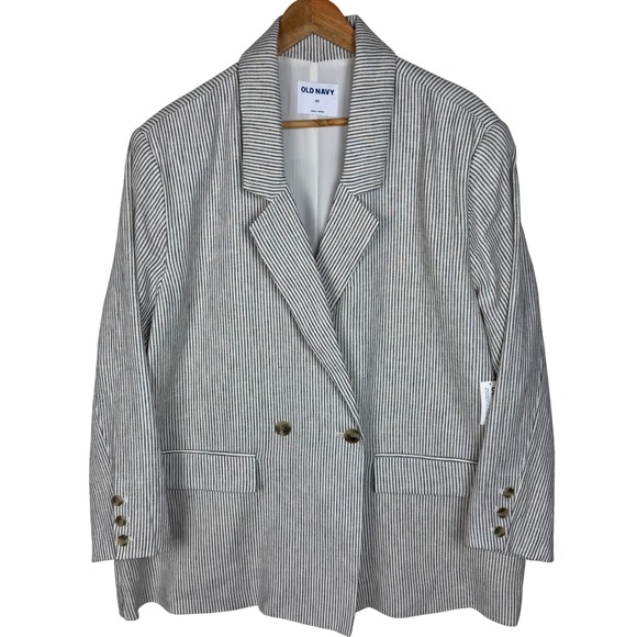 Old Navy Jackets & Blazers - NWT Old Navy Double Breasted Linen Blend Striped Blazer Women 2X Charcoal Career